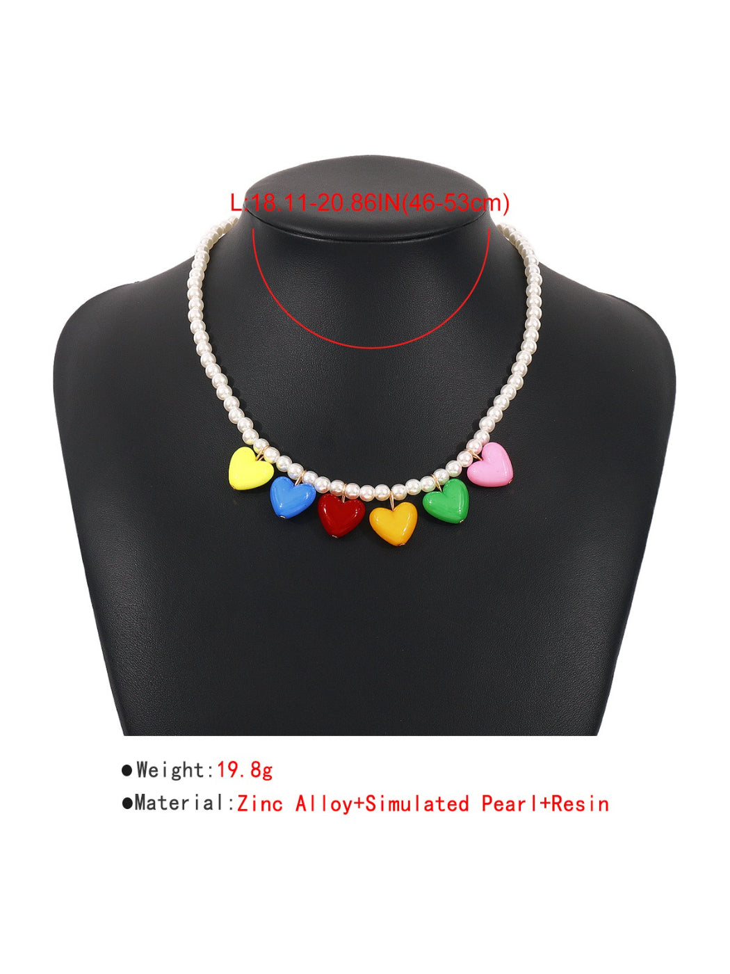 Side view of Neckit colourful heart charm necklace showing chain details