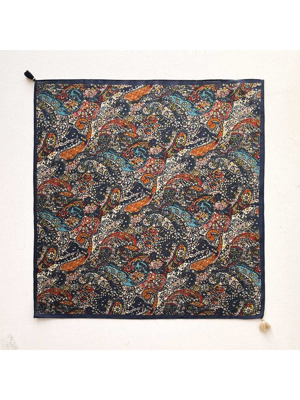 Scarvii - Bright Paisley Print Tassel Trim Square Scarf