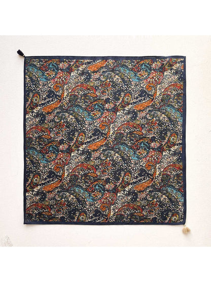 Scarvii - Bright Paisley Print Tassel Trim Square Scarf