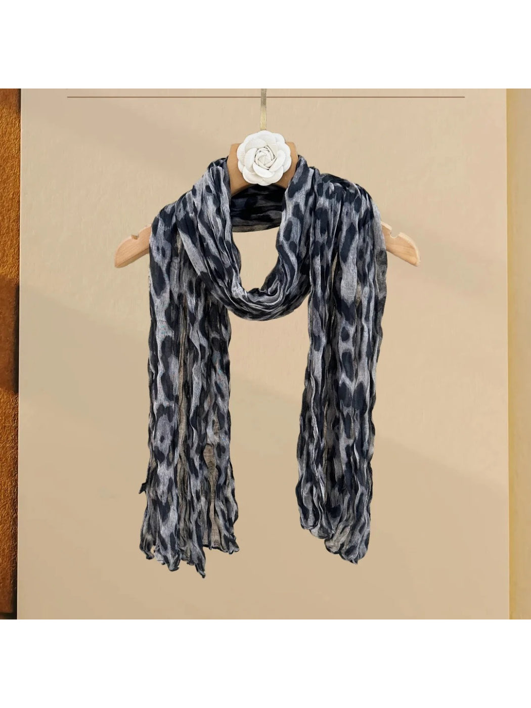 Scarvii - Crinkled Leopard Print Long Scarf