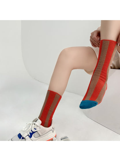 Rufia - Fashion Striped Colorblock Crew Socks