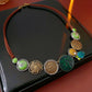 Bauai - Boho Round Bead Necklace with Leaf Charm - Vintage