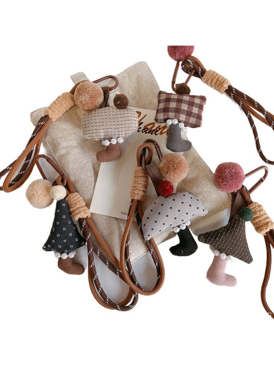 Koco Cottagecore Mushroom Bag Charm with plaid pattern and stripe detail
