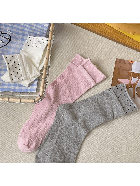 Rufia - Openwork Polka Dot Rolled Trim Crew Socks