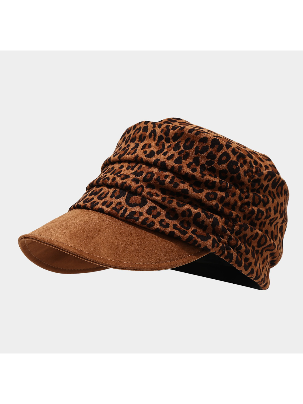 Haila - Leopard Print Ruched Newsboy Cap