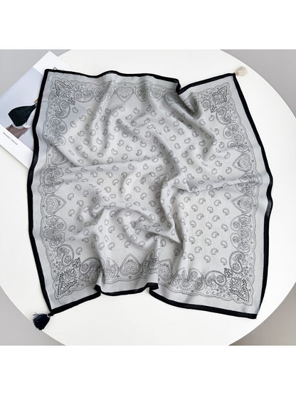 Scarvii - Classic Paisley Printed Tassel Square Scarf