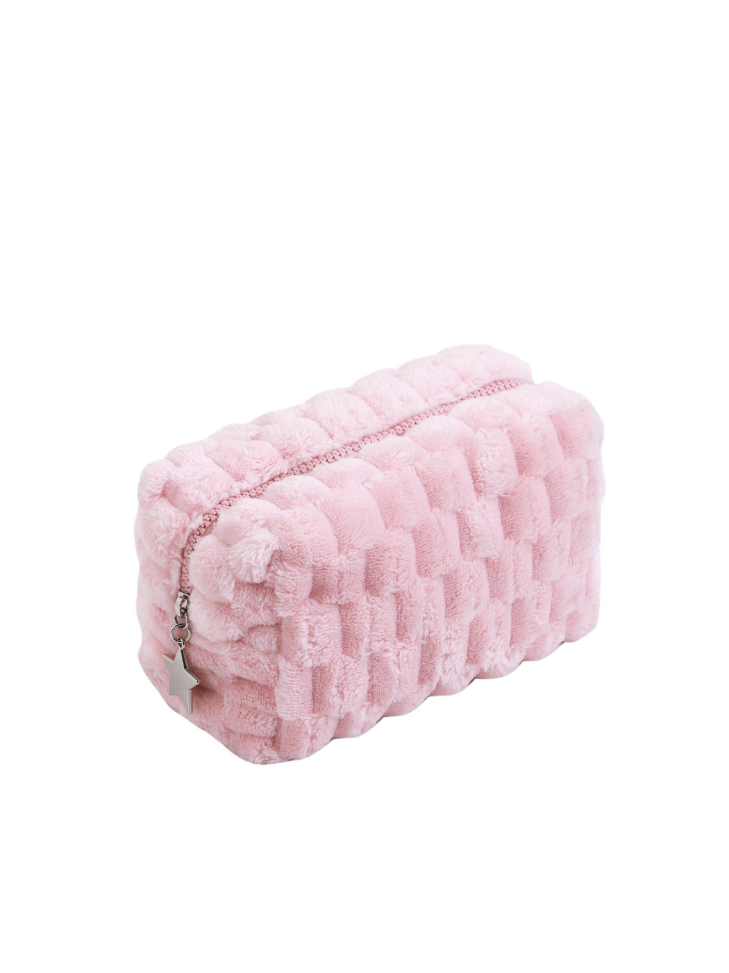 Cosbai - Textured Faux Fur Cosmetic Pouch with Charm