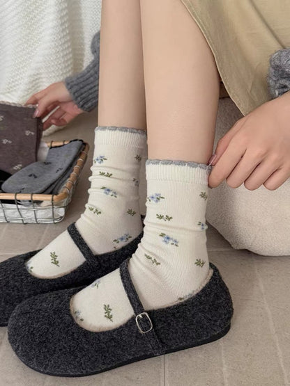 Rufia - Ditsy Floral Scalloped Cuff Crew Socks