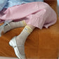 Rufia - Cartoon Dog Tag Mesh Color Block Double Cuff Socks
