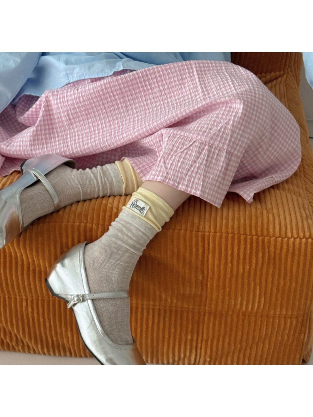 Rufia - Cartoon Dog Tag Mesh Color Block Double Cuff Socks