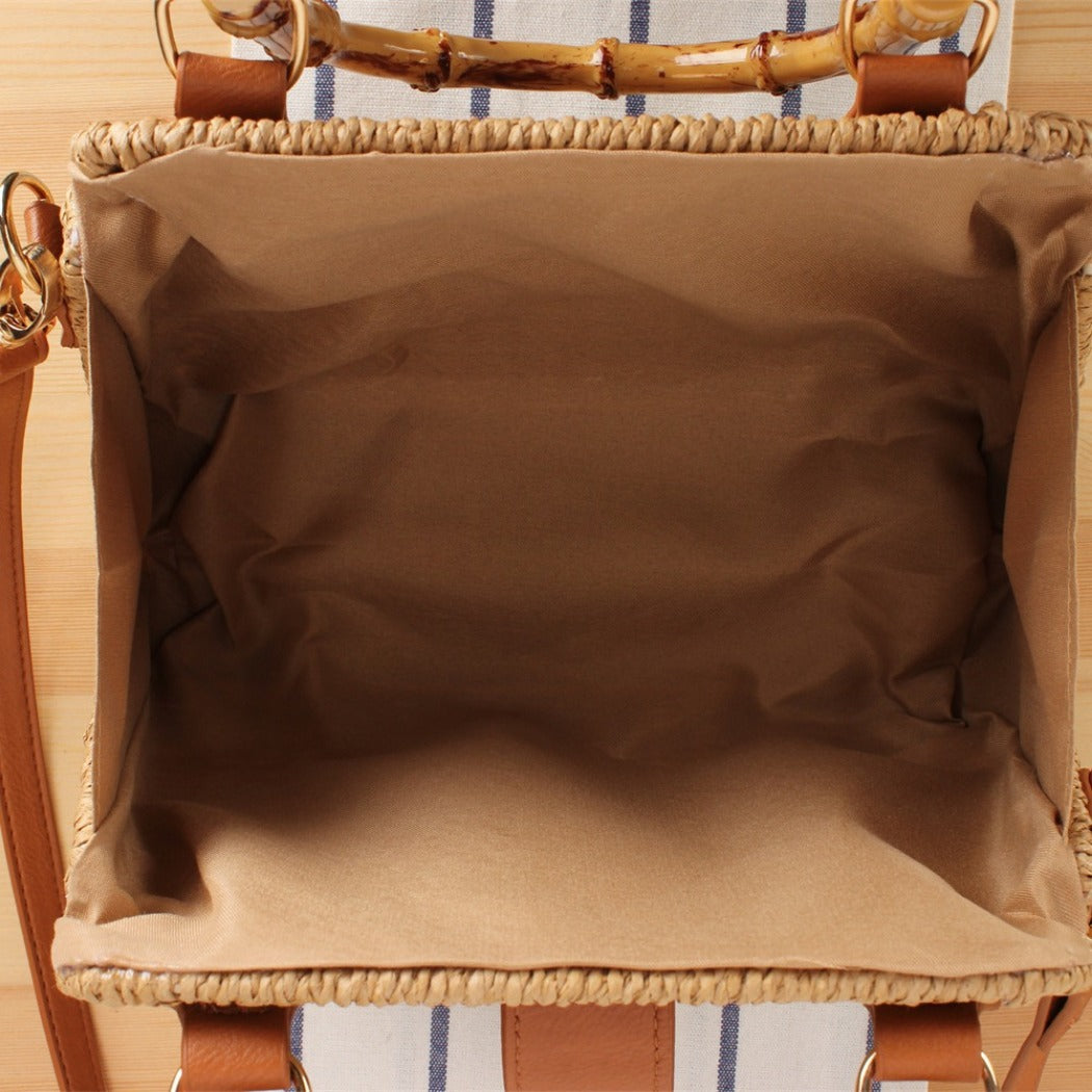 Cosbai - Vintage Woven Bag With Handles And Adjustable Strap