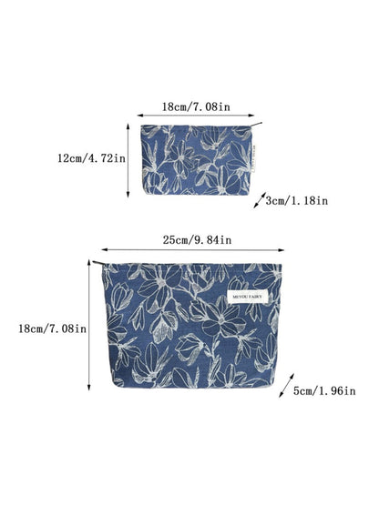Cosbai floral cosmetic bag displayed with makeup brushes and products