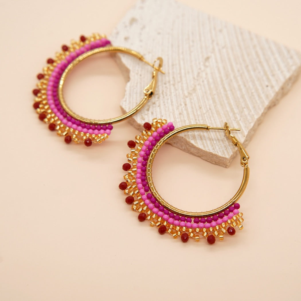 Earwish - Boho Beaded Hoop Tassel Earrings - Elegant & Playful
