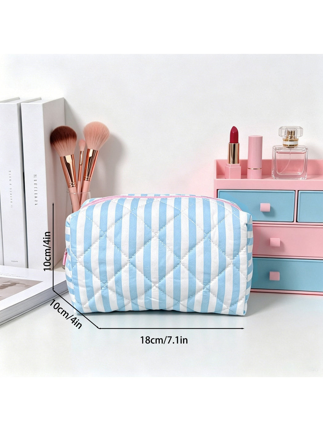 Cosbai - Colorblock Striped Quilting Cosmetic Organizer Bag