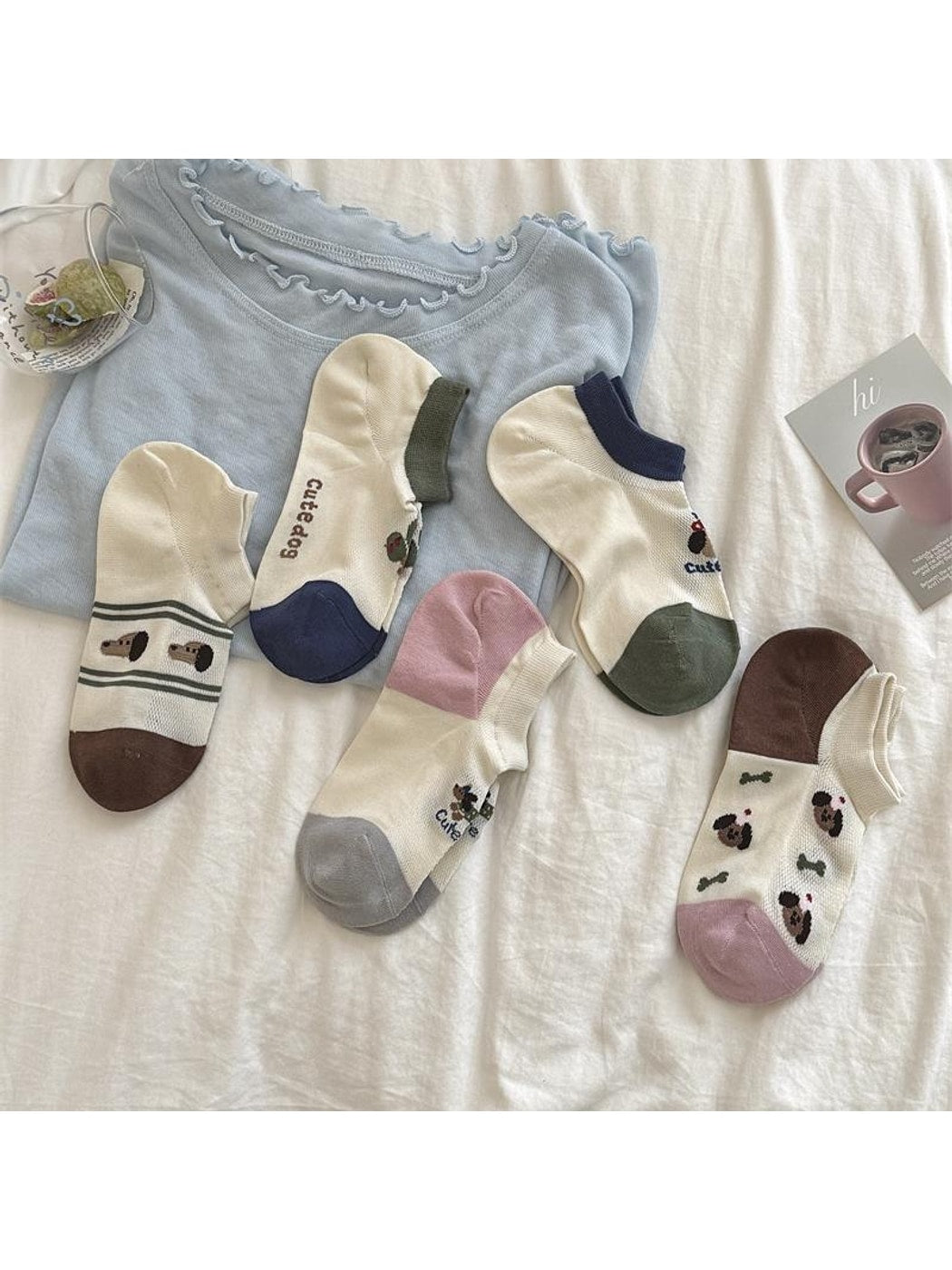 Rufia - Cute Tree and Dog Print Low Ankle Socks