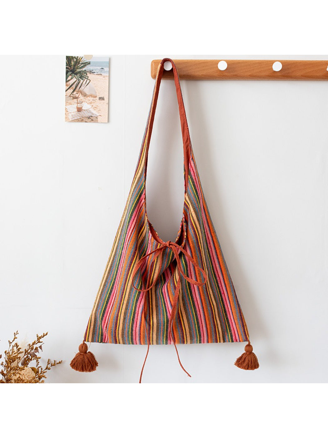 Cosbai – Boho Striped Tassel Tote