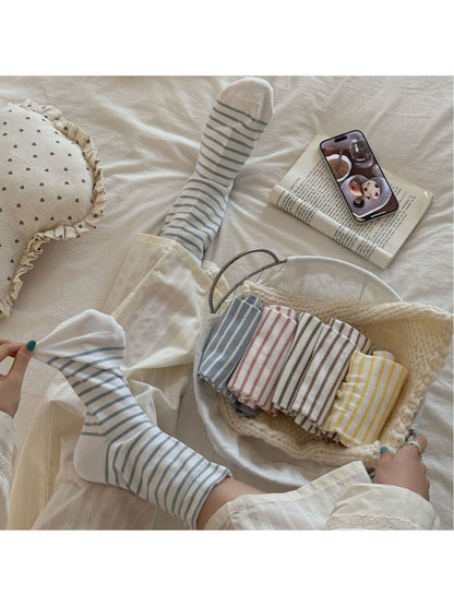 Rufia - Simple Style Striped Loose Fit Crew Socks
