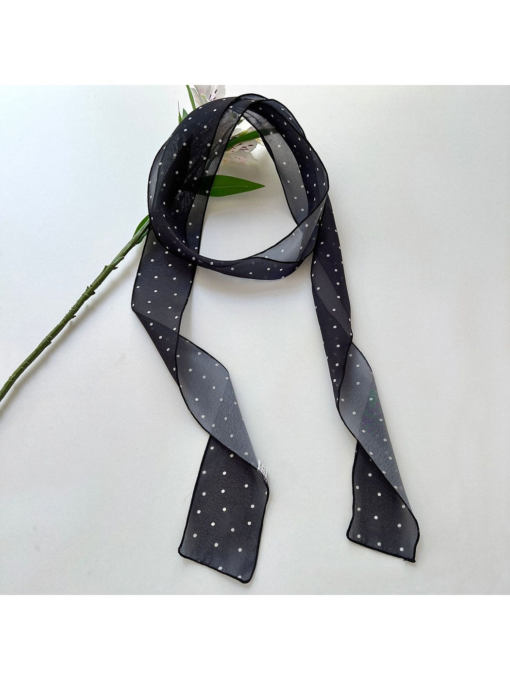 Scarvii - Cute Polka Dot Printed Long Narrow Scarf