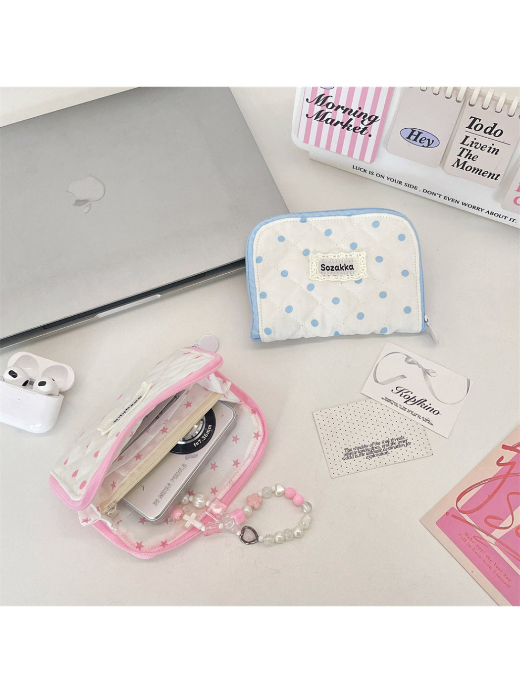 Cosbai - Polka Dot Diamond Quilted Zip Pouch