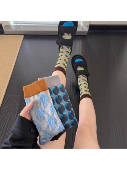 Rufia - Retro Contrast Mid-Calf Socks - Vintage & Sweet