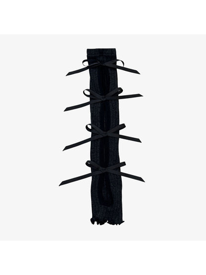 Cozyra - Ribbon Tie Striped Knit Leg Warmers
