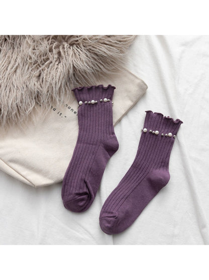 Rufia - Beaded Trim Ribbed Crew Socks product image 7