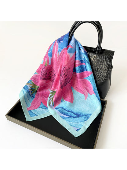 Scarvii - Bold Floral Print Square Scarf