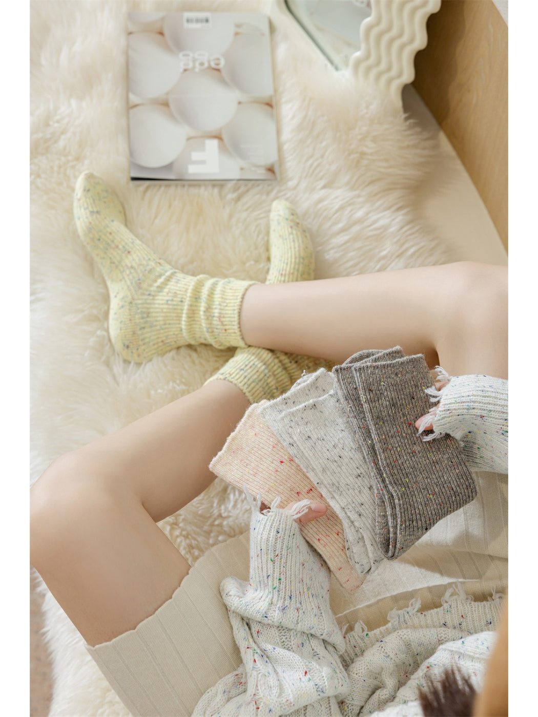 Rufia - Speckled Rib Knit Crew Socks