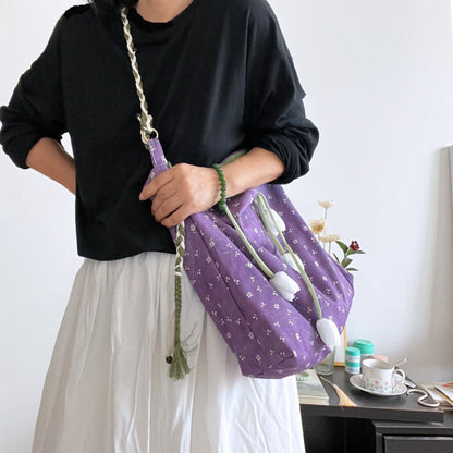 Close-up of Cosbai Garden Floral Shoulder Bag showing detailed floral embroidery and fabric texture