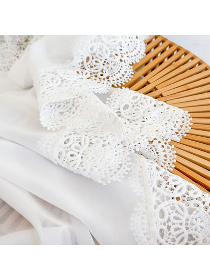 Scarvii - Elegant White Sheer Lace Trim Shawl