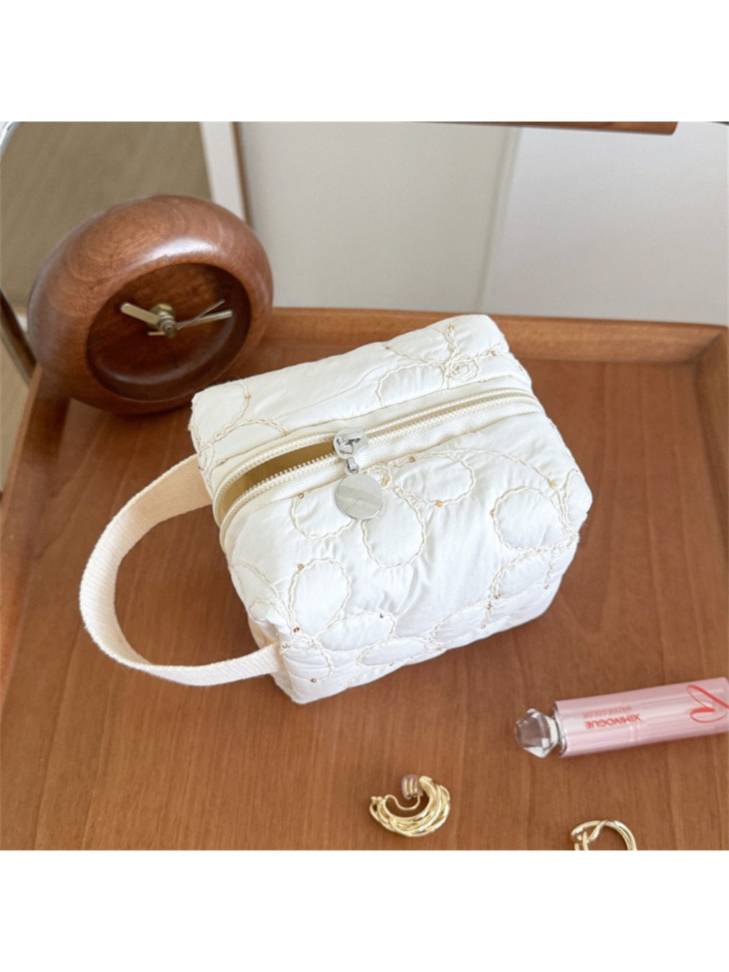 Side view of Cosbai soft handle cosmetic bag highlighting its shape