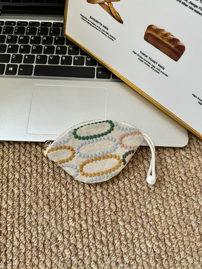 Cosbai - Pull-String Embroidery Keychain Pouch