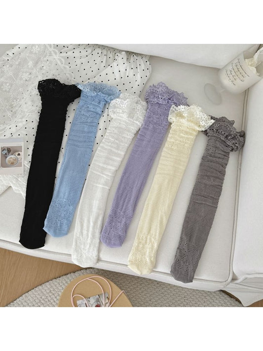 Rufia - Lightweight Lace Edge Sheer Mid-calf Socks