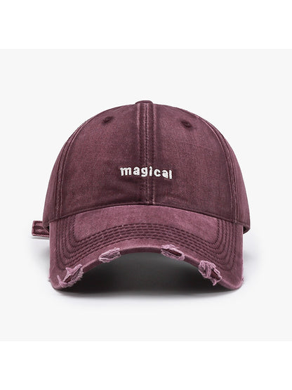 Haila - Embroidered Distressed Curved Brim Baseball Cap