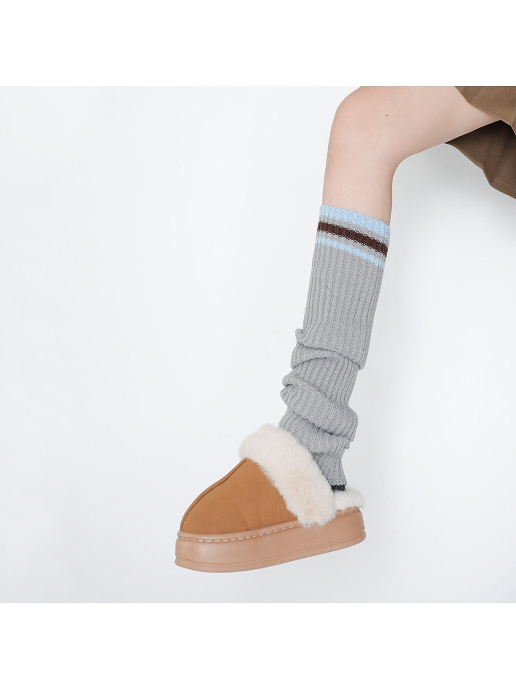 Cozyra - Varsity-Stripe Ribbed Knit Leg Warmers