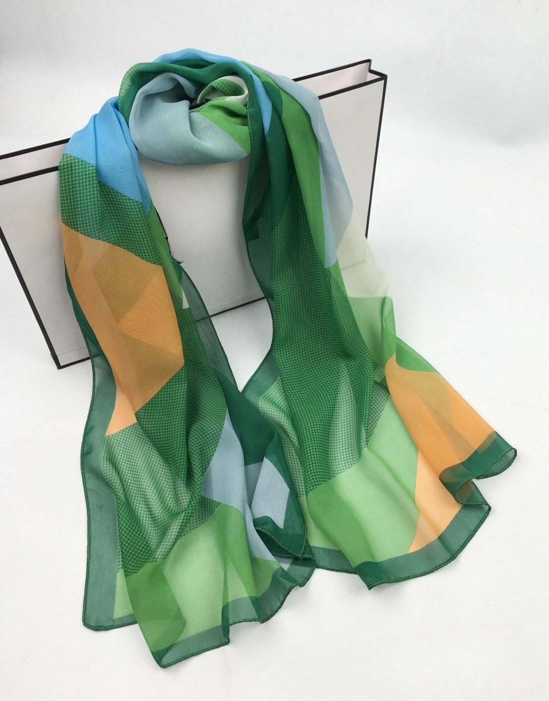 Scarvii - Geometric Color-Block Chiffon Scarf