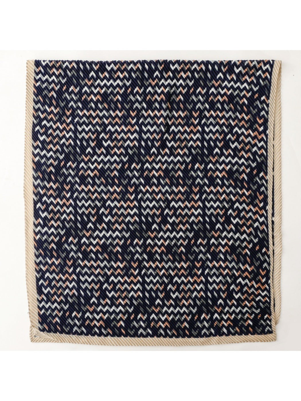 Scarvii - Vintage Navy Crinkled Scarf with Geometric