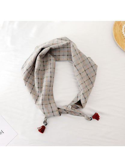 Scarvii - Plaid Fringe Retro Style Triangle Bandana