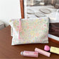 Cosbai floral cartoon cosmetic bag lying flat showing full floral and cartoon design