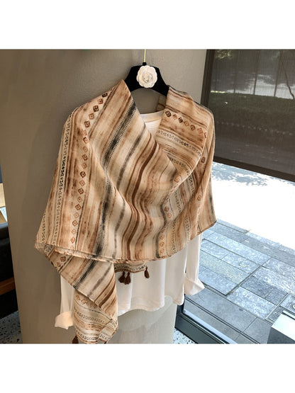 Scarvii - Bohemian Striped Tassel Shawl Scarf