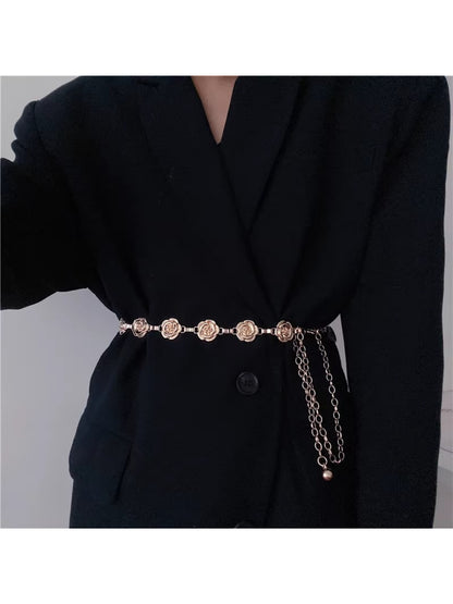 Beco Rose Detail Chain Waist Belt displayed flat on white background