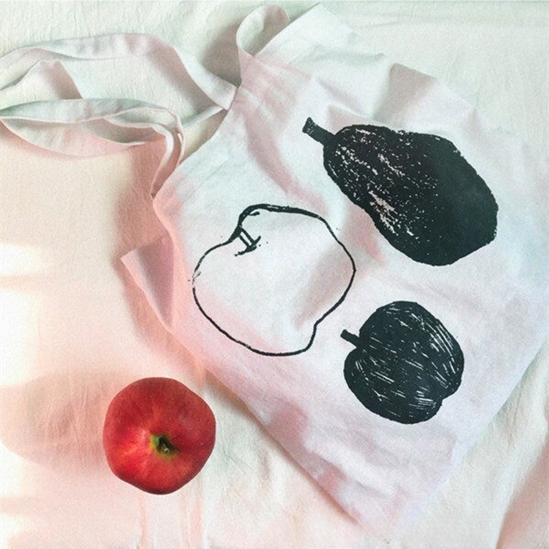 Cosbai tote bag with modern colorful fruit illustration on white background