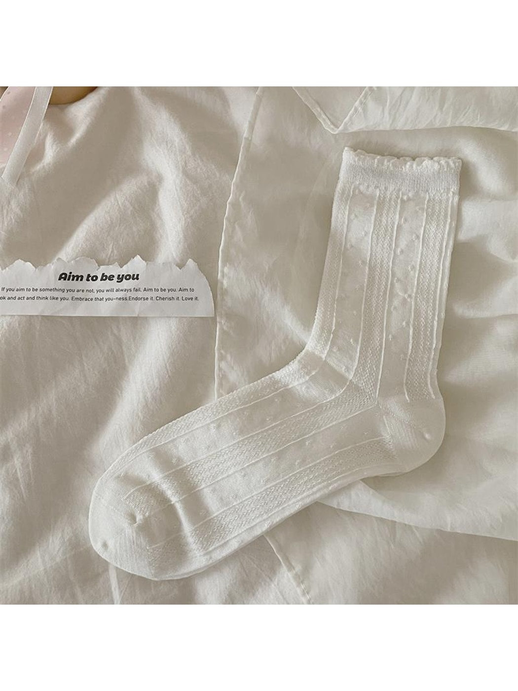 Rufia - Muted Ruffle Solid Color Crew Socks