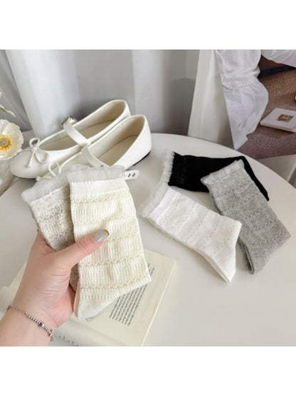Rufia - Lace Cuffs Wave Texture Pattern Crew Socks