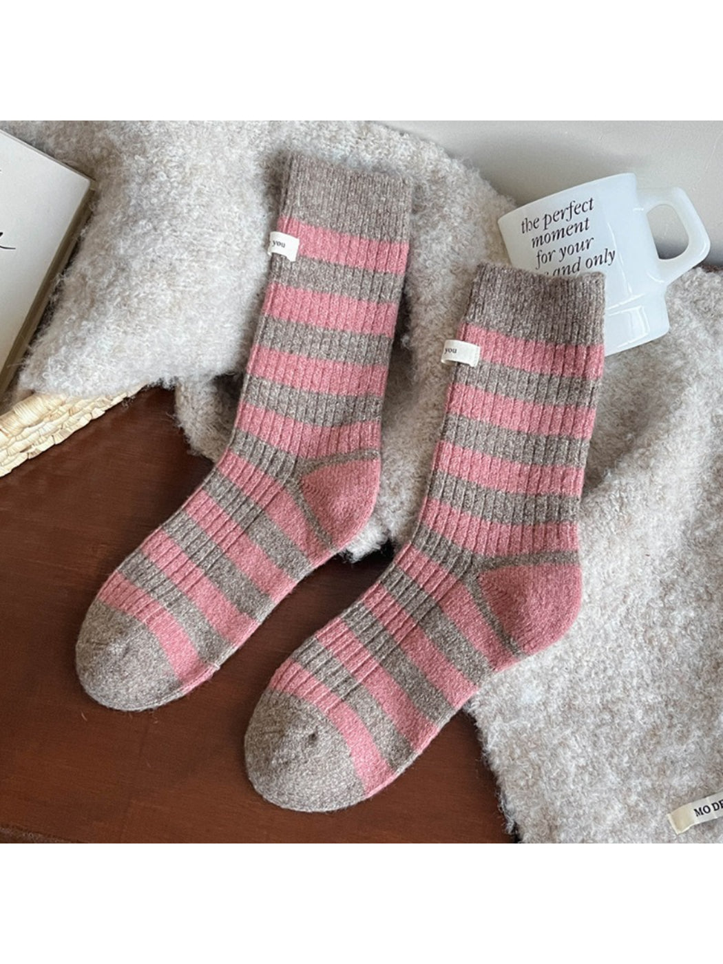 Rufia - Soft Winter Stripe Knit Crew Socks