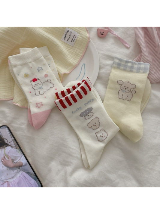 Close-up of Rufia dog mid-calf socks highlighting fabric texture and pattern
