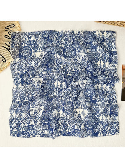 Scarvii - Floral Print Casual Neck Accent Square Scarf