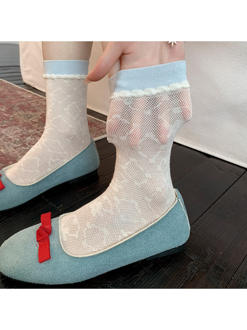 Rufia - Lightweight Contrast Cuff Textured Crew Socks