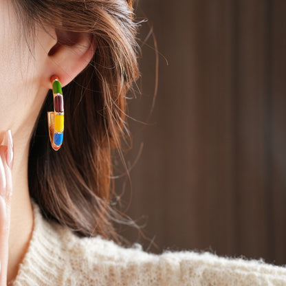 Earwish - Vintage Enamel C-Hoop Earrings - Playful & Vibrant