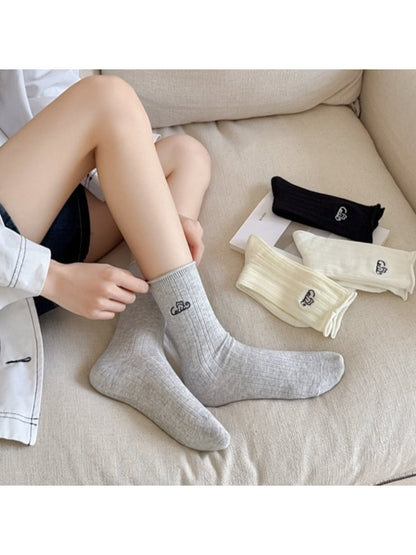 Rufia - Cat Embroidery Ribbed Crew Socks product image 2